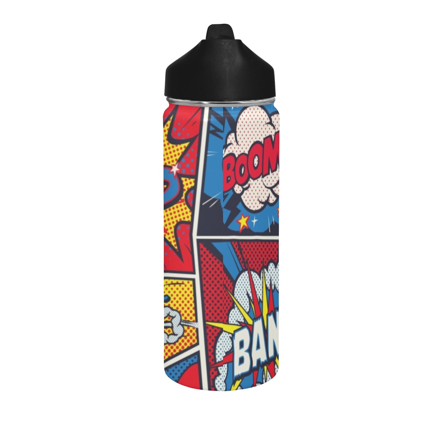 Comic Book Insulated Water Bottle with Straw Lid (18 oz) Insulated Water Bottle with Straw Lid Printed Offshore