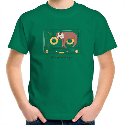 Cassette, Life's Got Me In A Spin - Kids Youth Crew T-Shirt Kelly Green Kids Youth T-shirt animal Music Retro