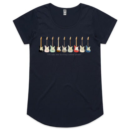 Guitars In Every Colour - Womens Scoop Neck T-Shirt Navy Womens Scoop Neck T-shirt Music