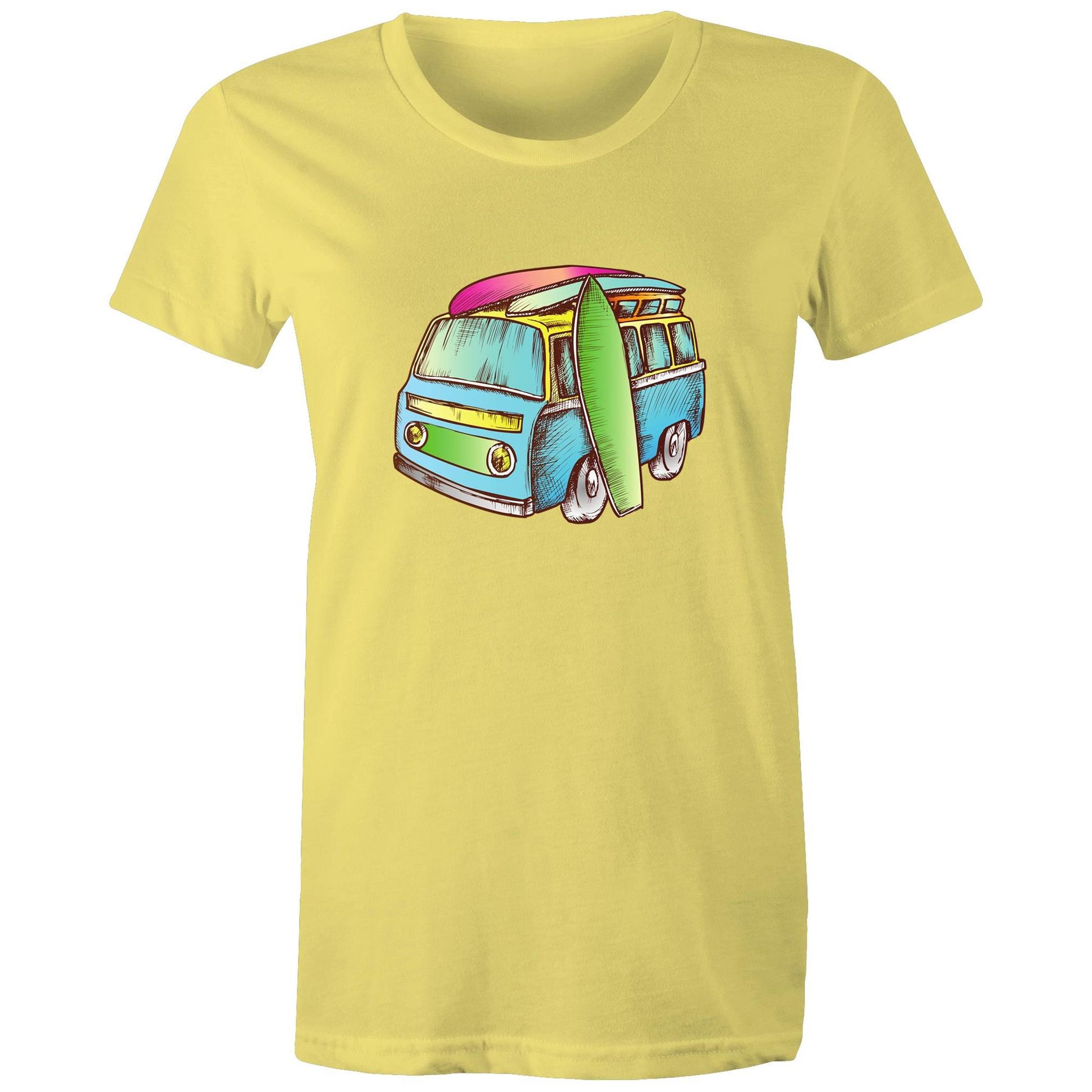 Surf Trip - Womens T-shirt Yellow Womens T-shirt Retro Summer Womens