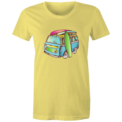 Surf Trip - Womens T-shirt Yellow Womens T-shirt Retro Summer Womens