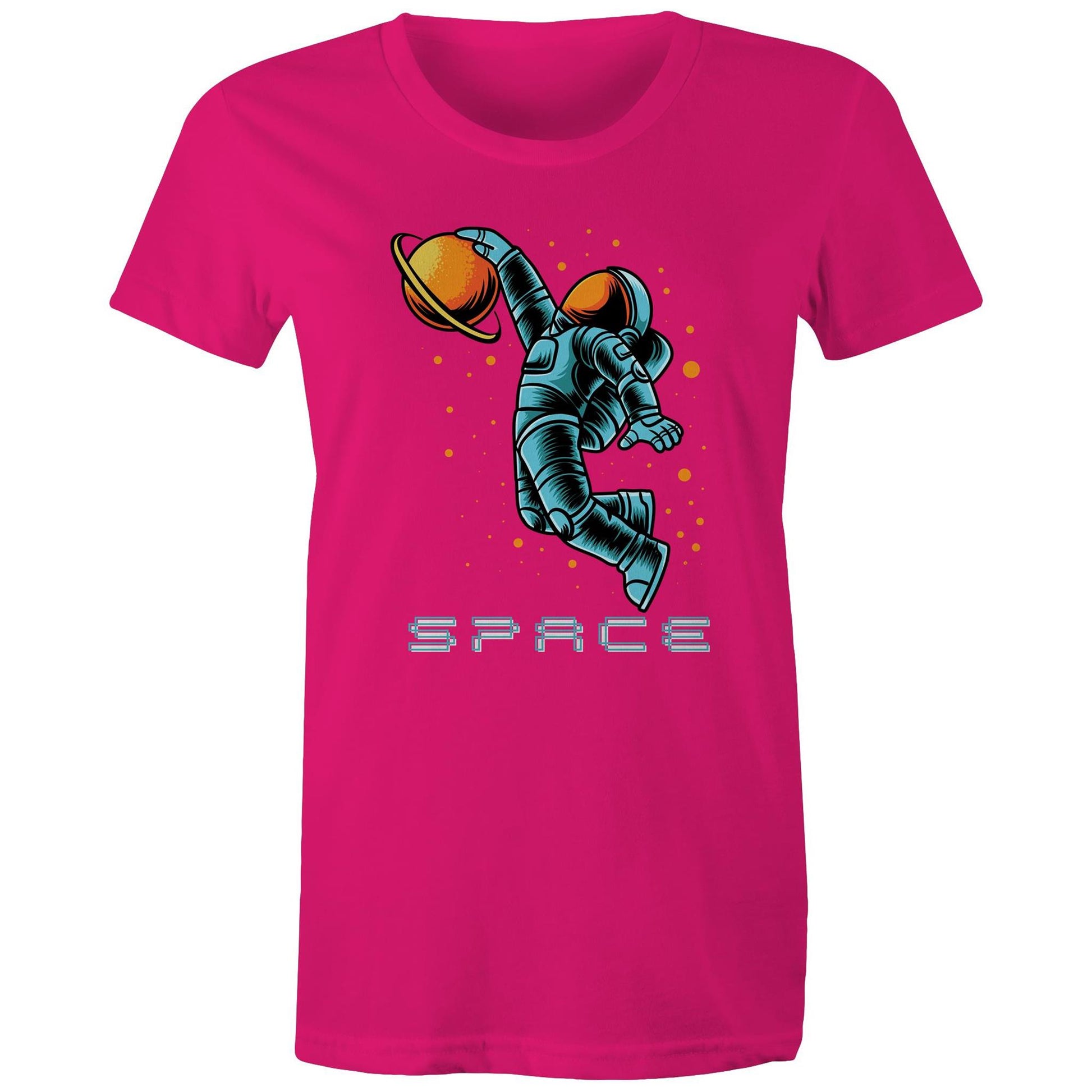Astronaut Basketball - Womens T-shirt Fuchsia Womens T-shirt Space