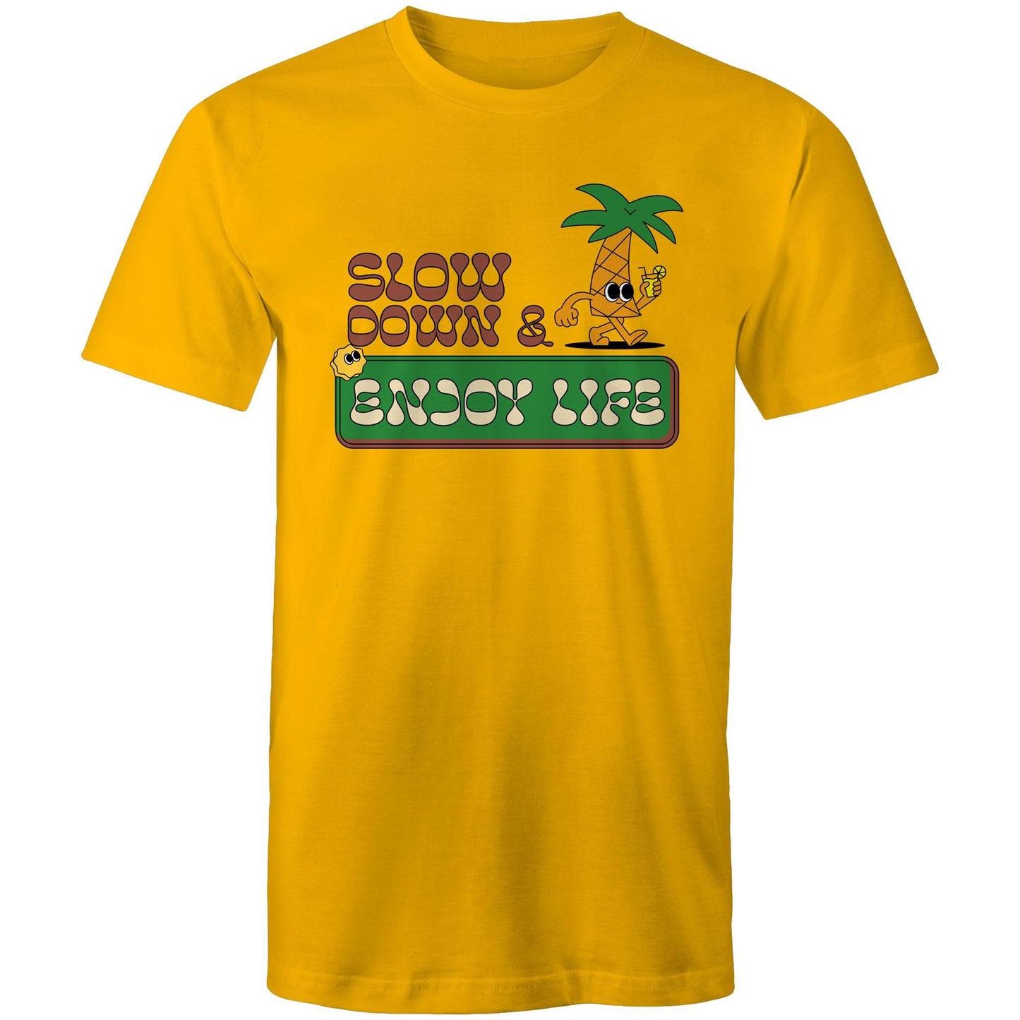 Slow Down & Enjoy Life - Mens T-Shirt Gold Mens T-shirt Motivation Summer