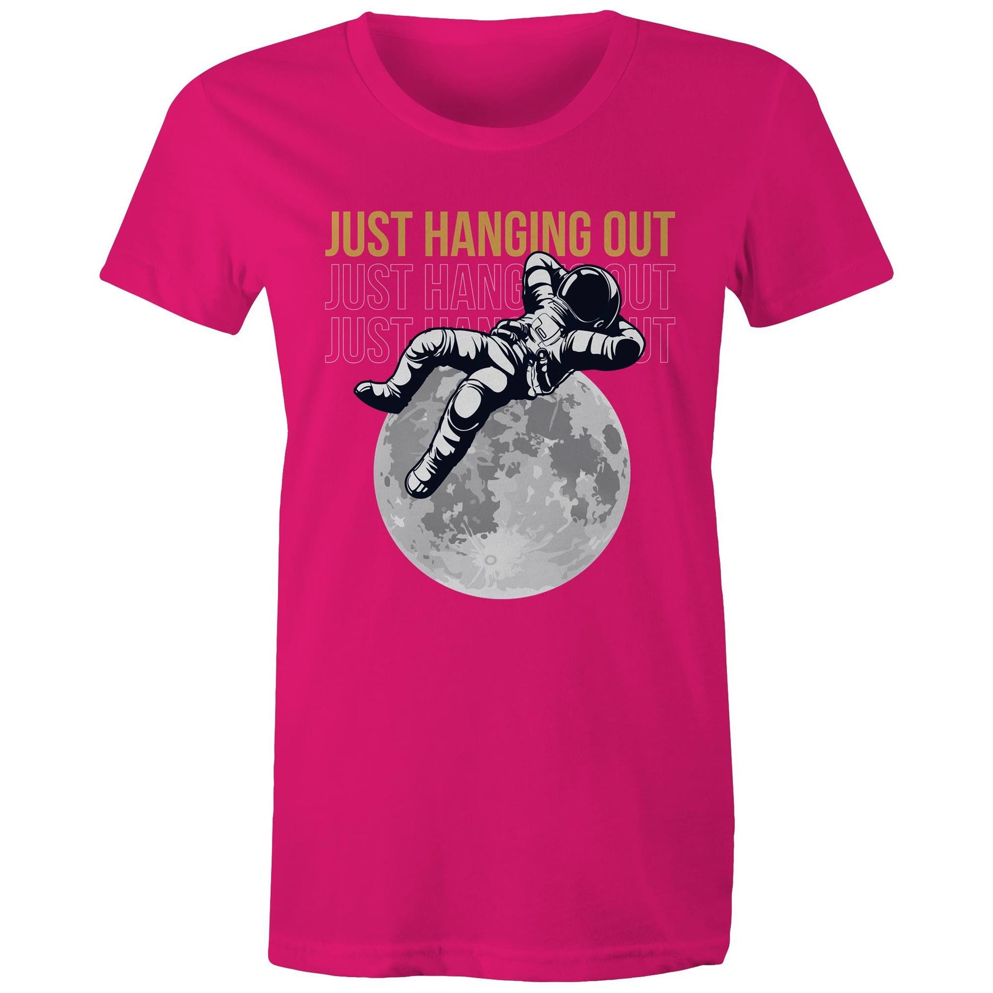 Just Hanging Out - Womens T-shirt Fuchsia Womens T-shirt Space