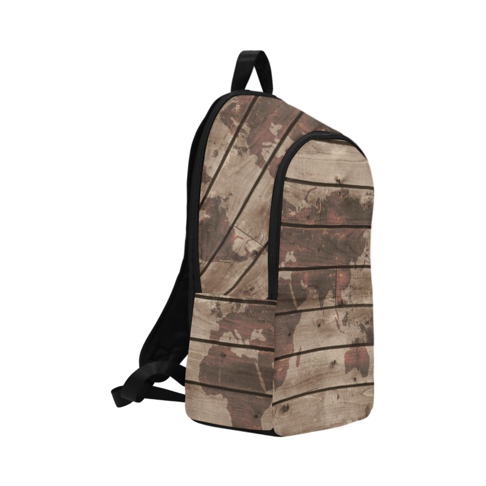 Map On Wood - Fabric Backpack for Adult Adult Casual Backpack
