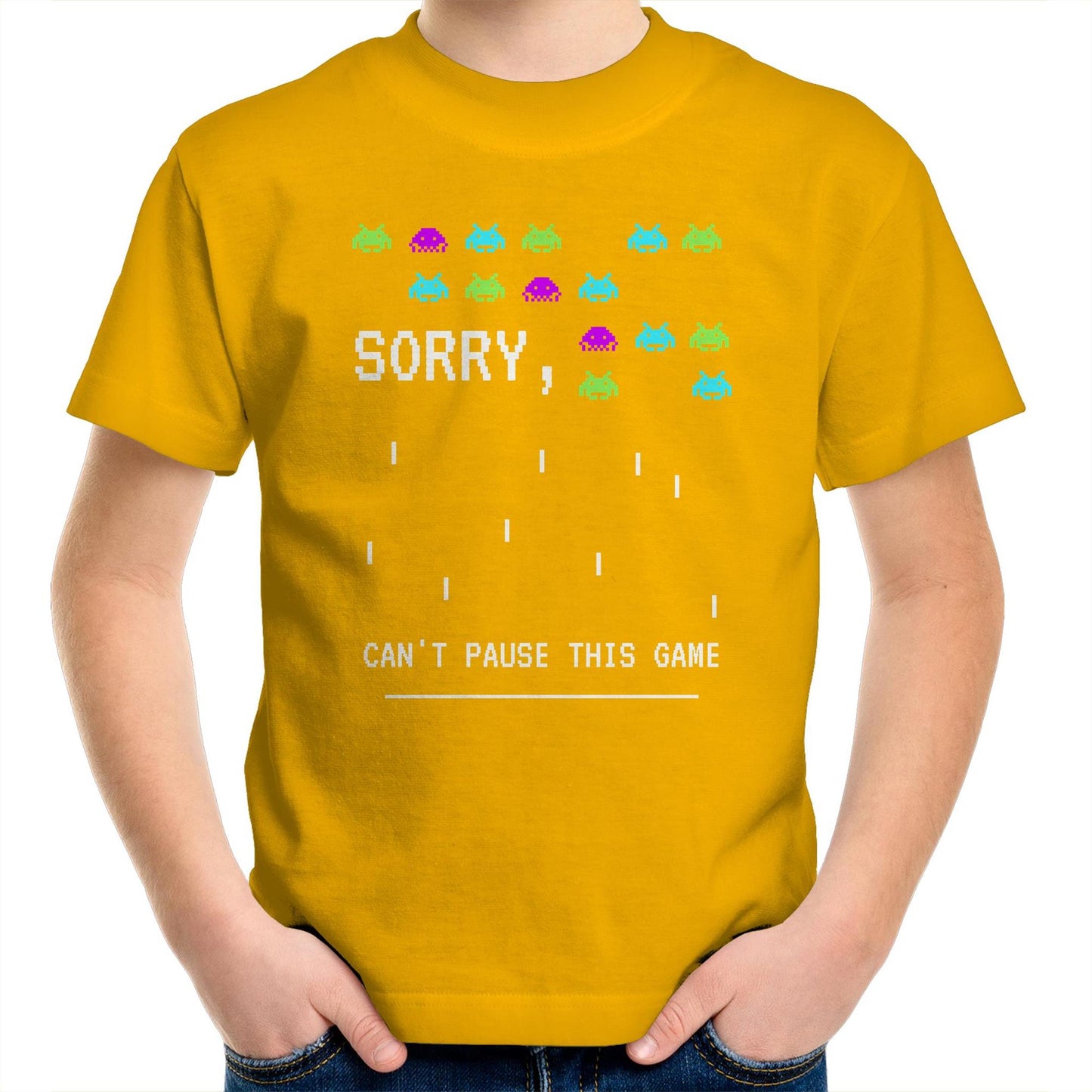 Sorry, Can't Pause This Game - Kids Youth Crew T-Shirt Gold Kids Youth T-shirt Games