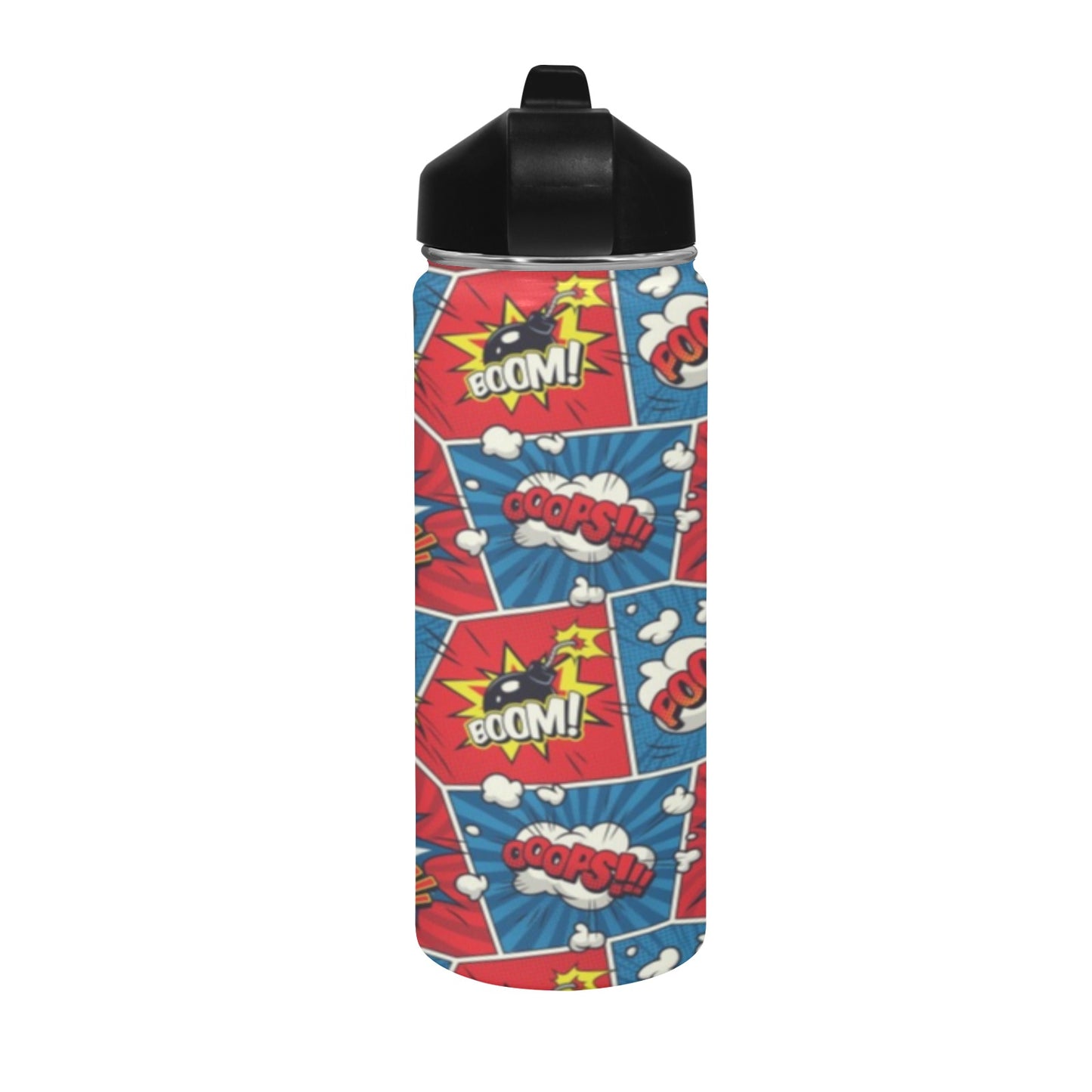 Comic Book Pop - Insulated Water Bottle with Straw Lid (18 oz) Insulated Water Bottle with Straw Lid Printed Offshore