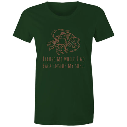 Hermit Crab Introvert - Womens T-shirt Forest Green Womens T-shirt animal Funny Womens