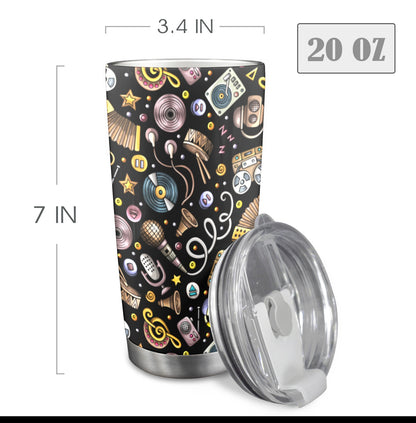 Retro Music Mix - 20oz Mobile Tumbler with Clear Slide Lid Clear Lid Travel Mug Music