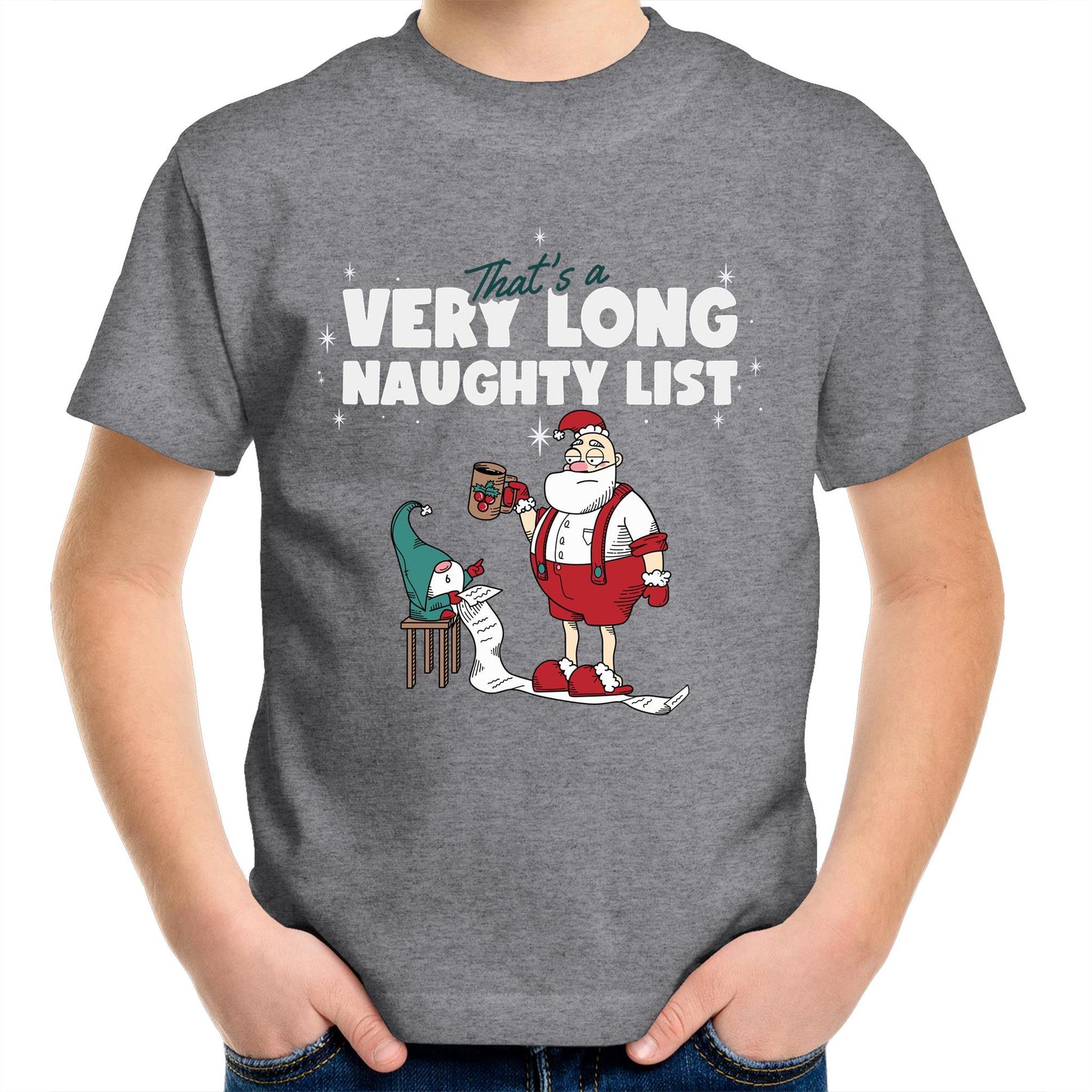 Santa's Naughty List - Kids Youth Crew T-Shirt Grey Marle Christmas Kids T-shirt Merry Christmas