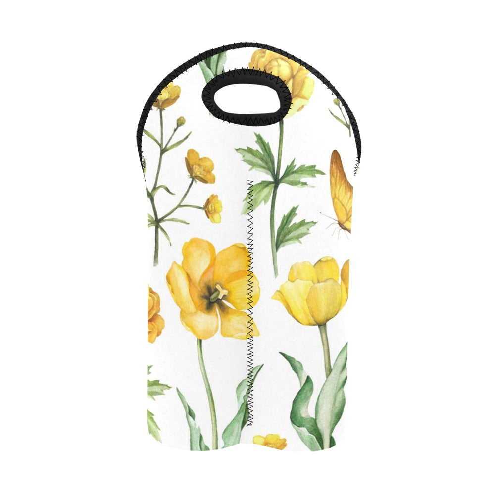 Yellow Flowers - 2-Bottle Neoprene Wine Bag 2 Bottle Wine Bag Printed Offshore