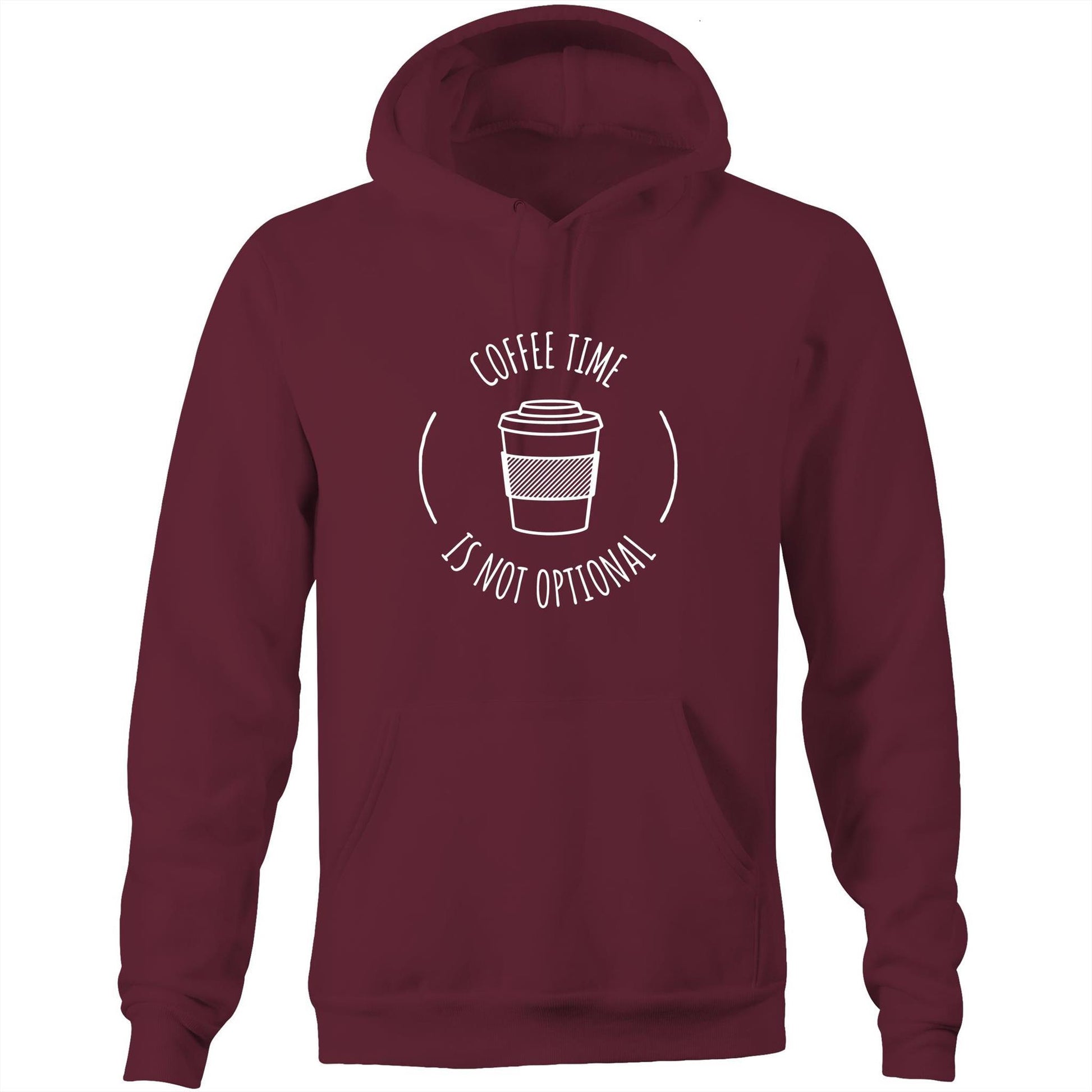 Coffee Time - Pocket Hoodie Sweatshirt Burgundy Hoodie Coffee Funny Mens Womens