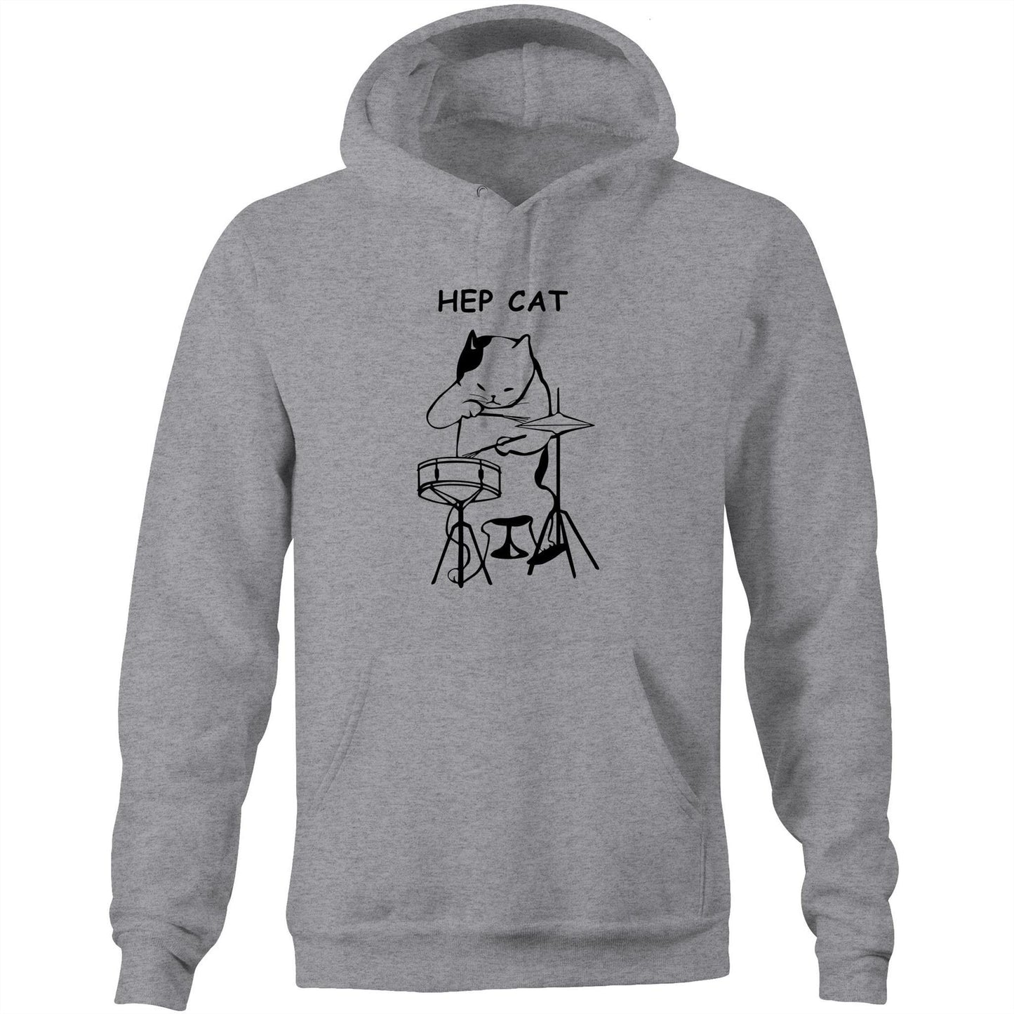 Hep Cat - Pocket Hoodie Sweatshirt Grey Marle Hoodie animal Funny Mens Music Womens