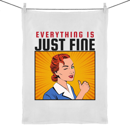 Everything Is Just Fine - 50% Linen 50% Cotton Tea Towel Default Title Tea Towel comic Retro