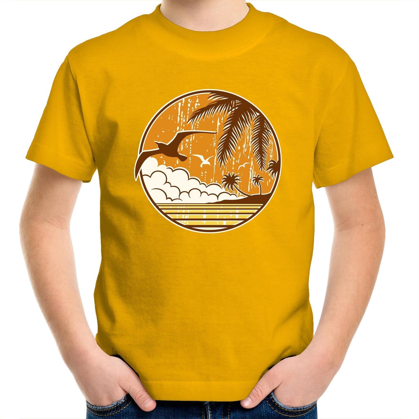 Tropical Days - Kids Youth Crew T-Shirt Gold Kids Youth T-shirt Retro Summer