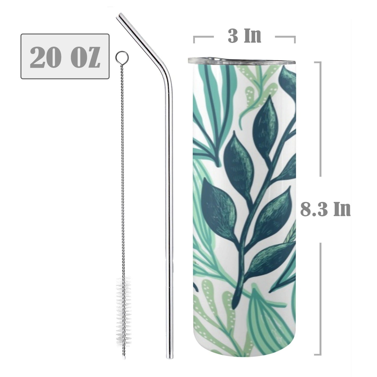 Green Foliage - 20oz Tall Skinny Tumbler with Lid and Straw 20oz Tall Skinny Tumbler with Lid and Straw Printed Offshore