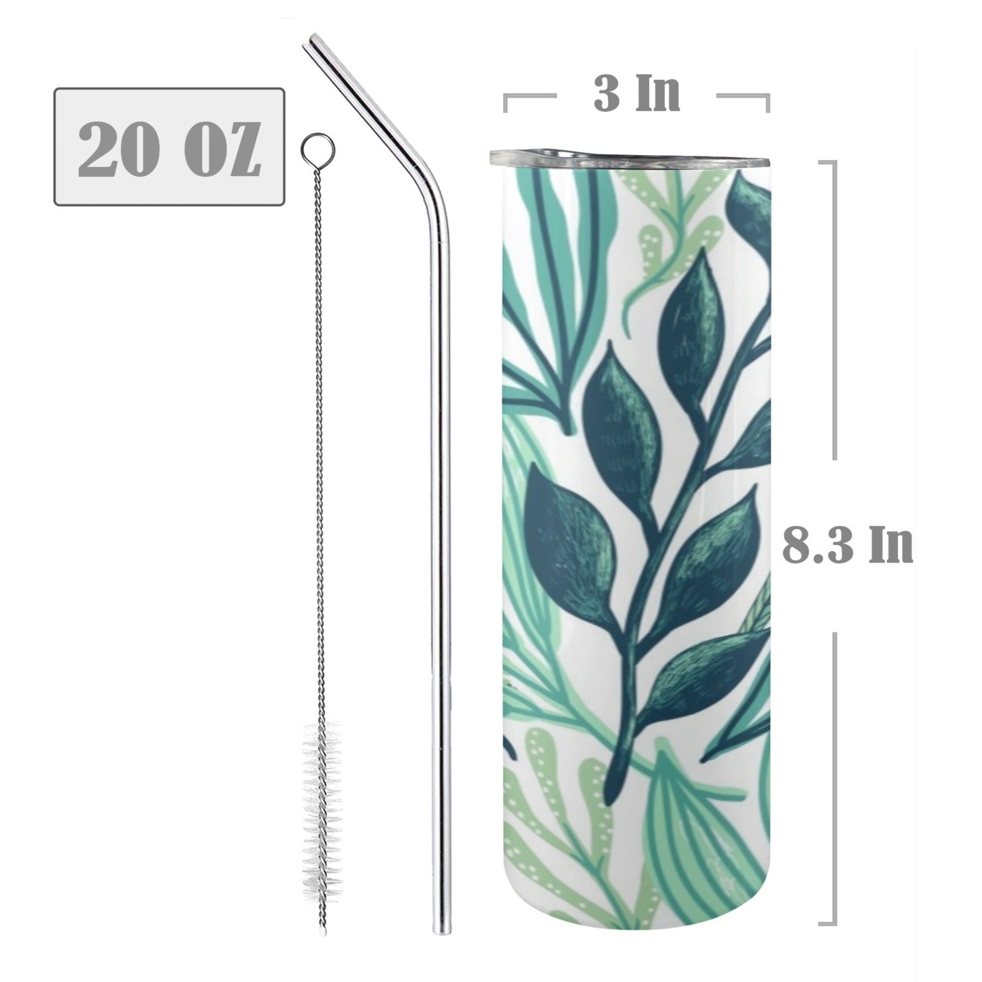 Green Foliage - 20oz Tall Skinny Tumbler with Lid and Straw 20oz Tall Skinny Tumbler with Lid and Straw Printed Offshore