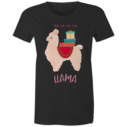 Llama Christmas - Womens T-shirt Black Christmas Womens T-shirt Merry Christmas