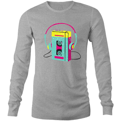 Wired For Sound, Music Player - Long Sleeve T-Shirt Grey Marle Unisex Long Sleeve T-shirt Mens Music Retro Womens