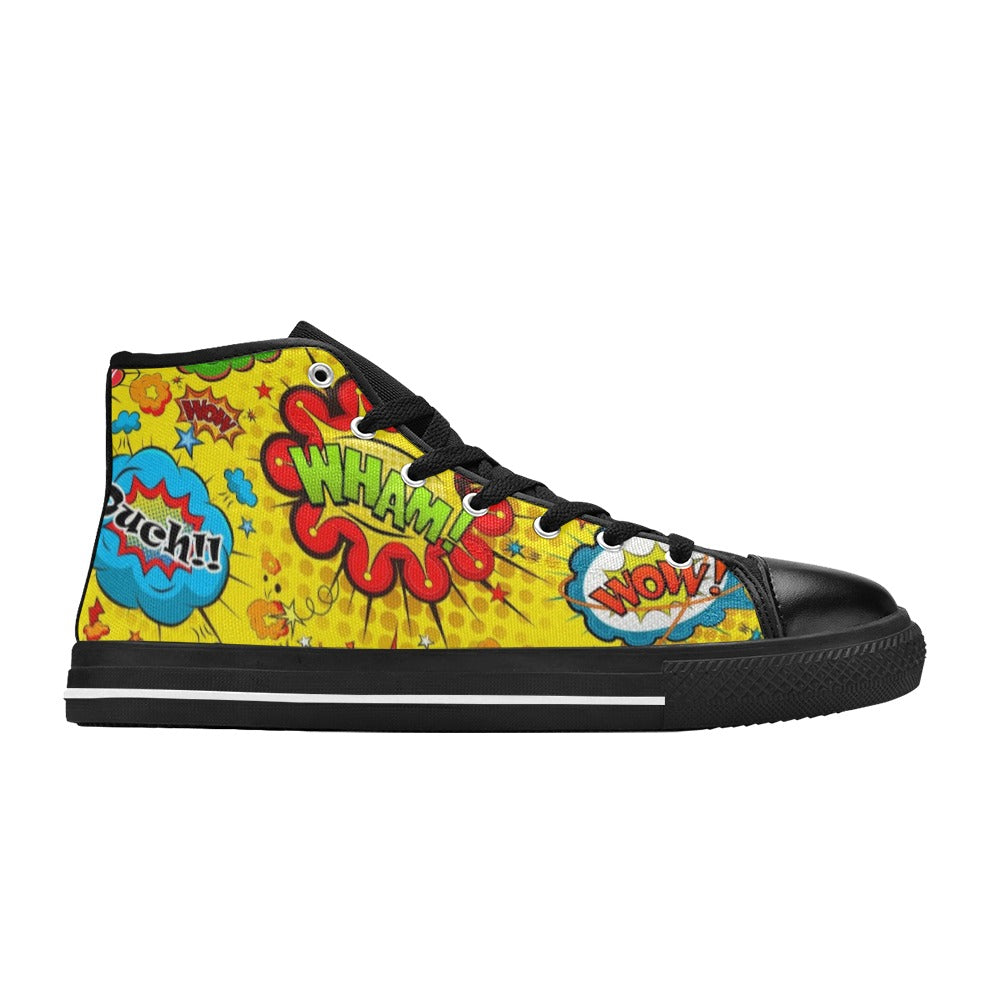 Comic Book Yellow - High Top Canvas Shoes for Kids Kids High Top Canvas Shoes