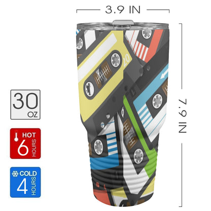 Cassette Tapes - 30oz Insulated Stainless Steel Mobile Tumbler 30oz Insulated Stainless Steel Mobile Tumbler Music Retro