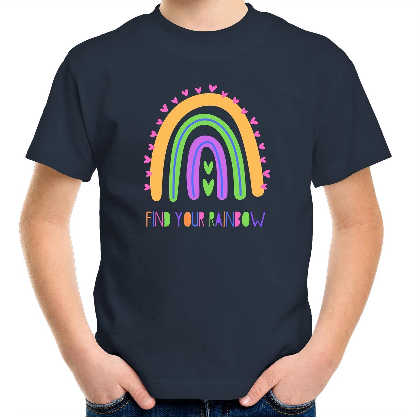 Find Your Rainbow - Kids Youth Crew T-Shirt Navy Kids Youth T-shirt