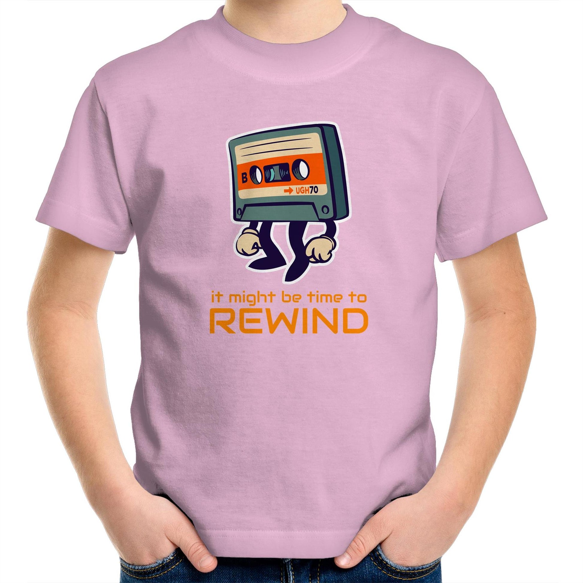 It Might Be Time To Rewind - Kids Youth Crew T-Shirt Pink Kids Youth T-shirt Music Retro