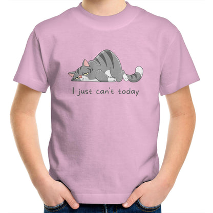 Cat, I Just Can't Today - Kids Youth Crew T-Shirt Pink Kids Youth T-shirt animal