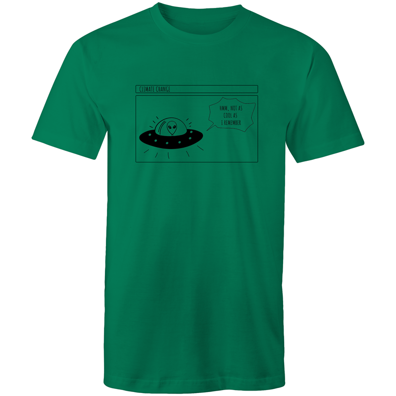 Alien Climate Change - Mens T-Shirt Kelly Green Mens T-shirt comic Environment Funny Mens Sci Fi Space