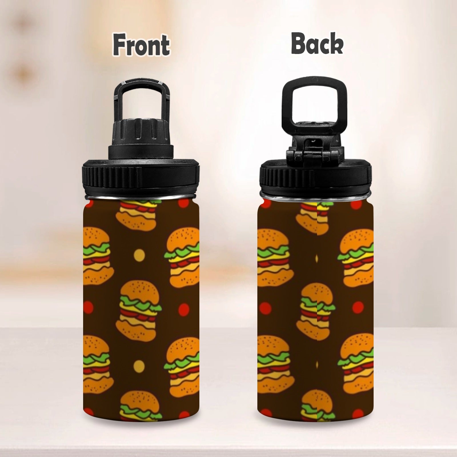 Burgers - Kids Water Bottle with Chug Lid (12 oz) Kids Water Bottle with Chug Lid