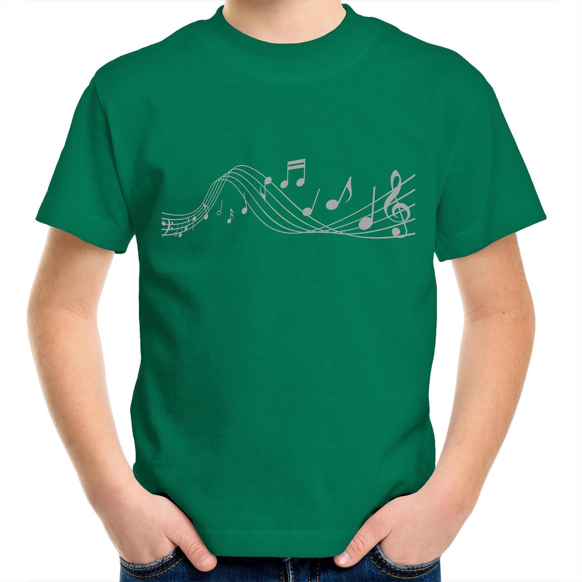 Music Notes - Kids Youth Crew T-Shirt Kelly Green Kids Youth T-shirt Music