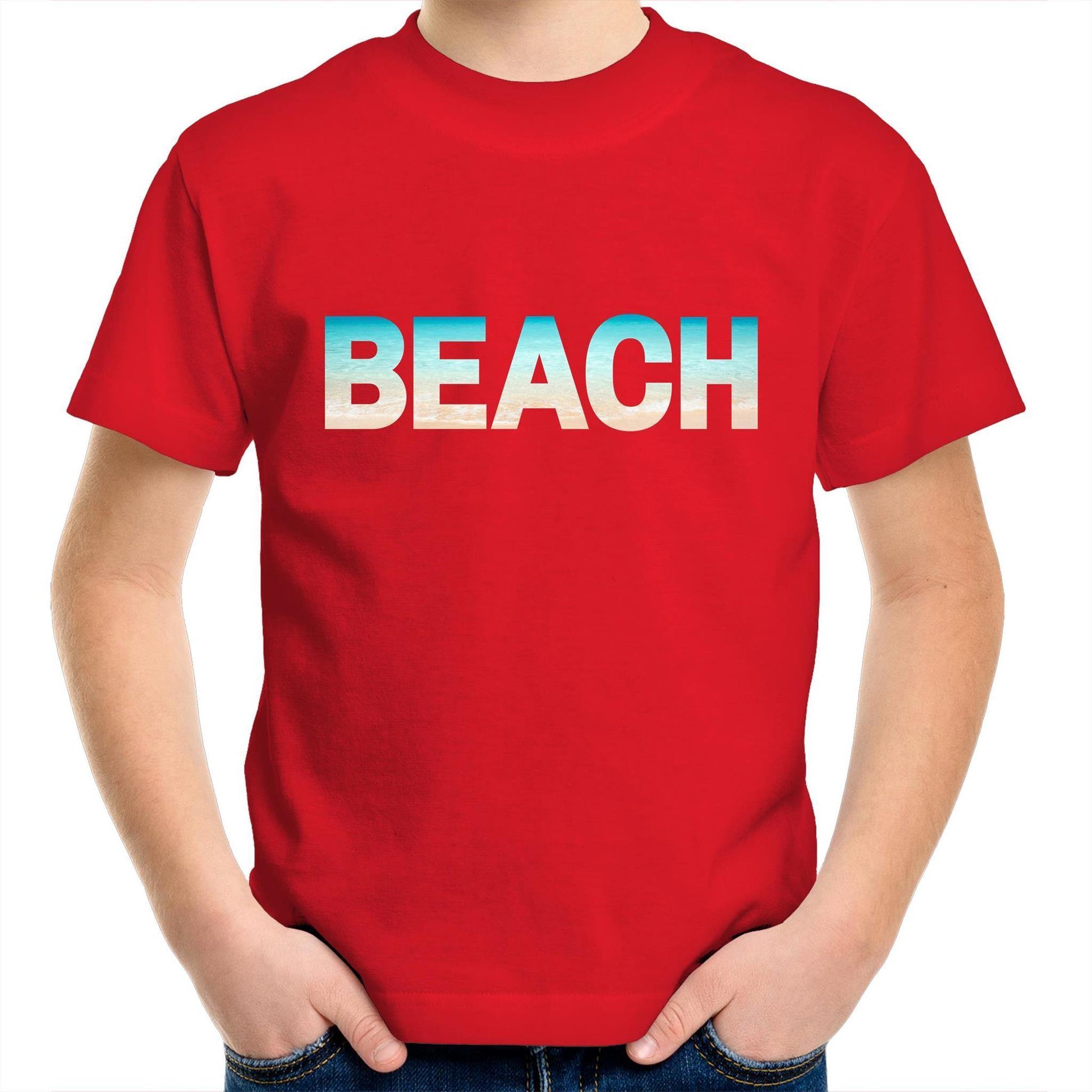 Beach - Kids Youth Crew T-Shirt Red Kids Youth T-shirt Summer