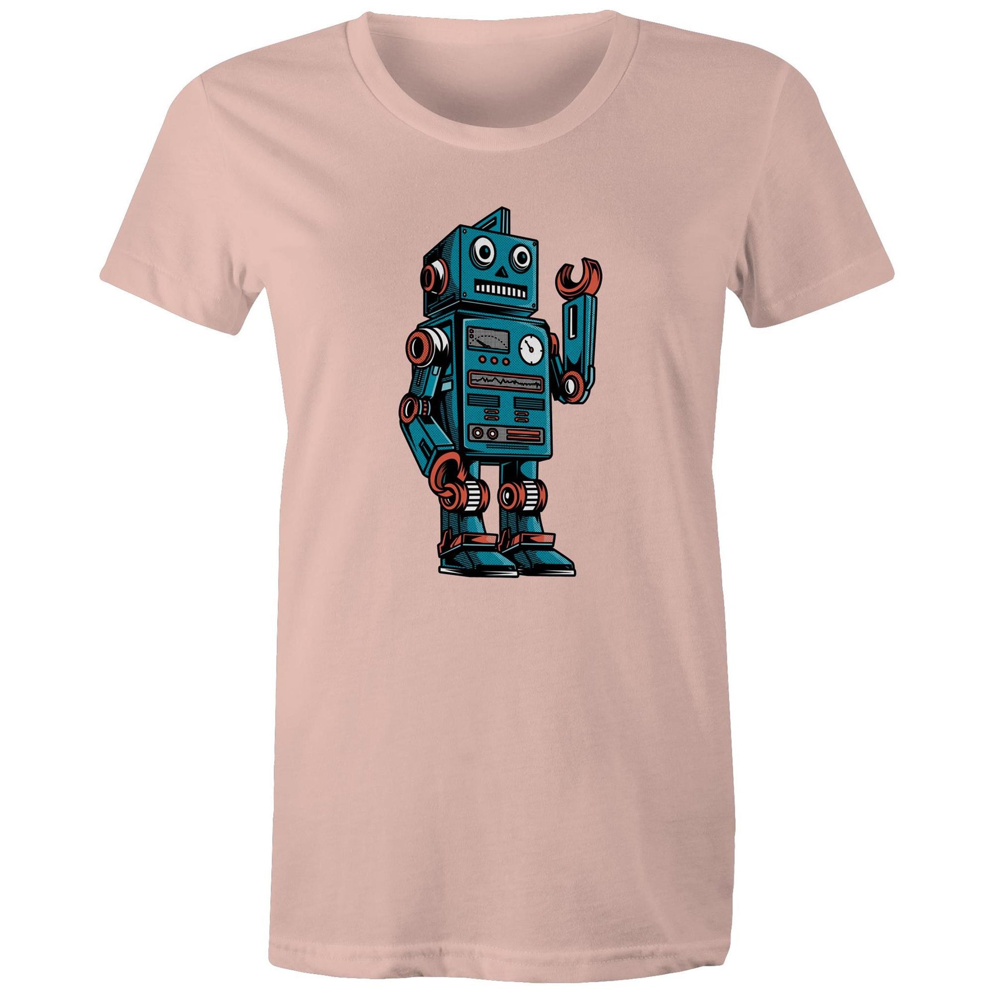 Robot - Womens T-shirt Pale Pink Womens T-shirt Sci Fi