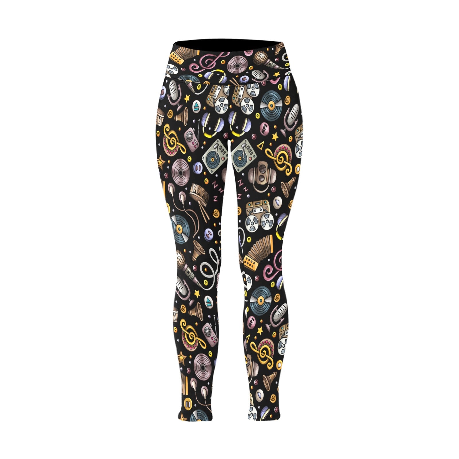 Retro Music Mix - Womens High Waist Leggings (Sizes 16-22) Womens High Waist Leggings (Sizes 16-22) Music Printed Offshore Retro