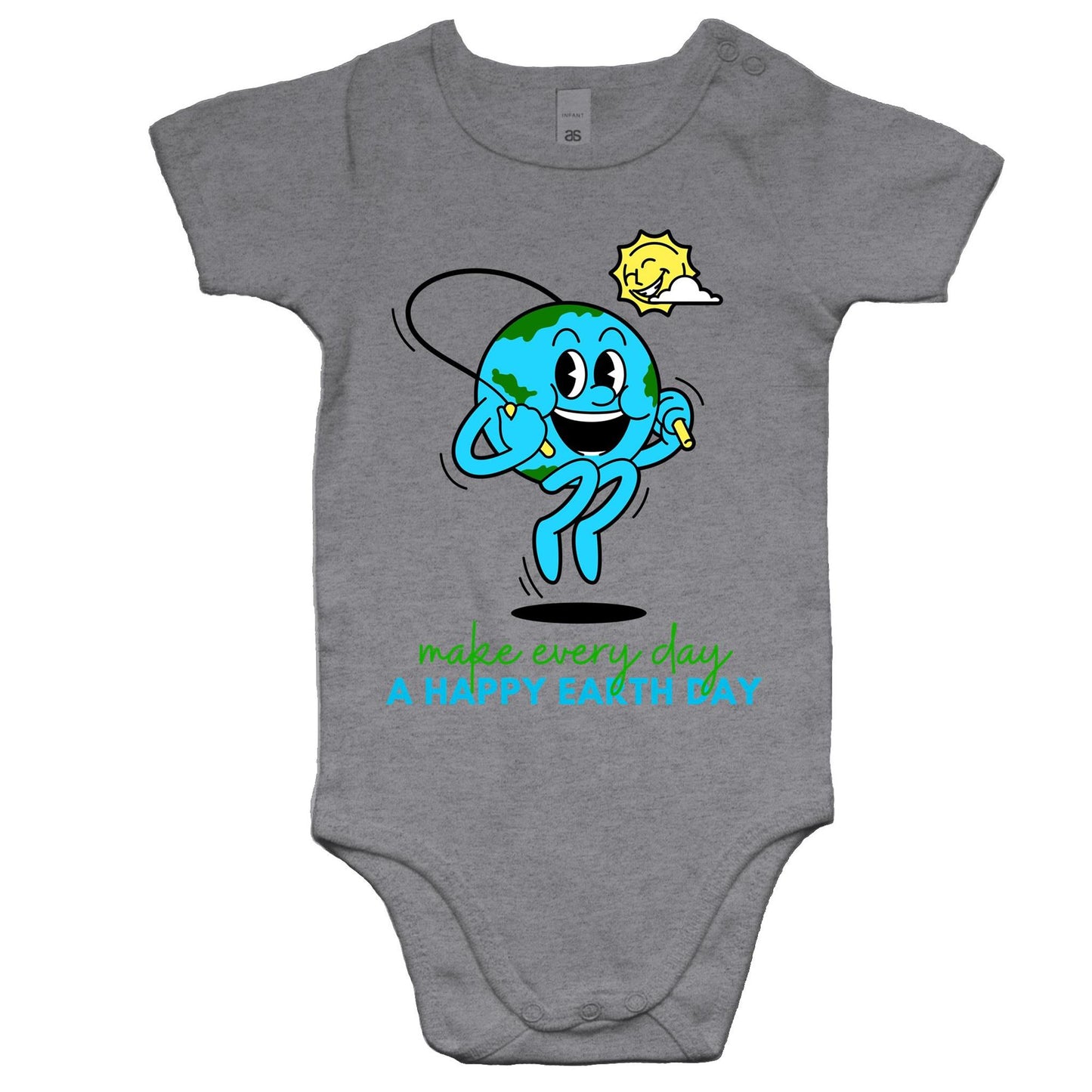 Make Every Day A Happy Earth Day - Baby Bodysuit Grey Marle Baby Bodysuit Environment