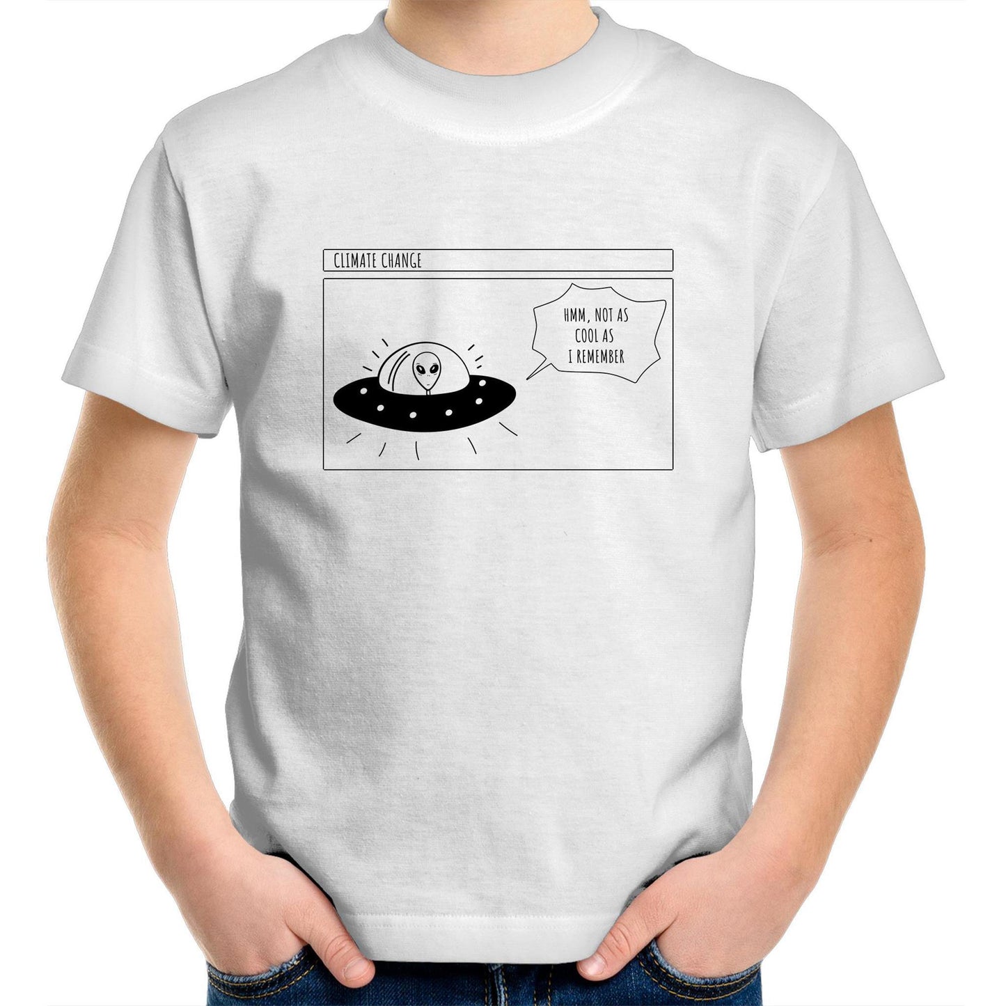 Alien Climate Change - Kids Youth Crew T-Shirt White Kids Youth T-shirt Environment Retro Sci Fi Space
