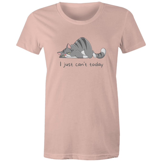 Cat, I Just Can't Today - Womens T-shirt Pale Pink Womens T-shirt animal