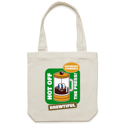Brewtiful, Espresso Yourself - Canvas Tote Bag Cream One Size Tote Bag Coffee