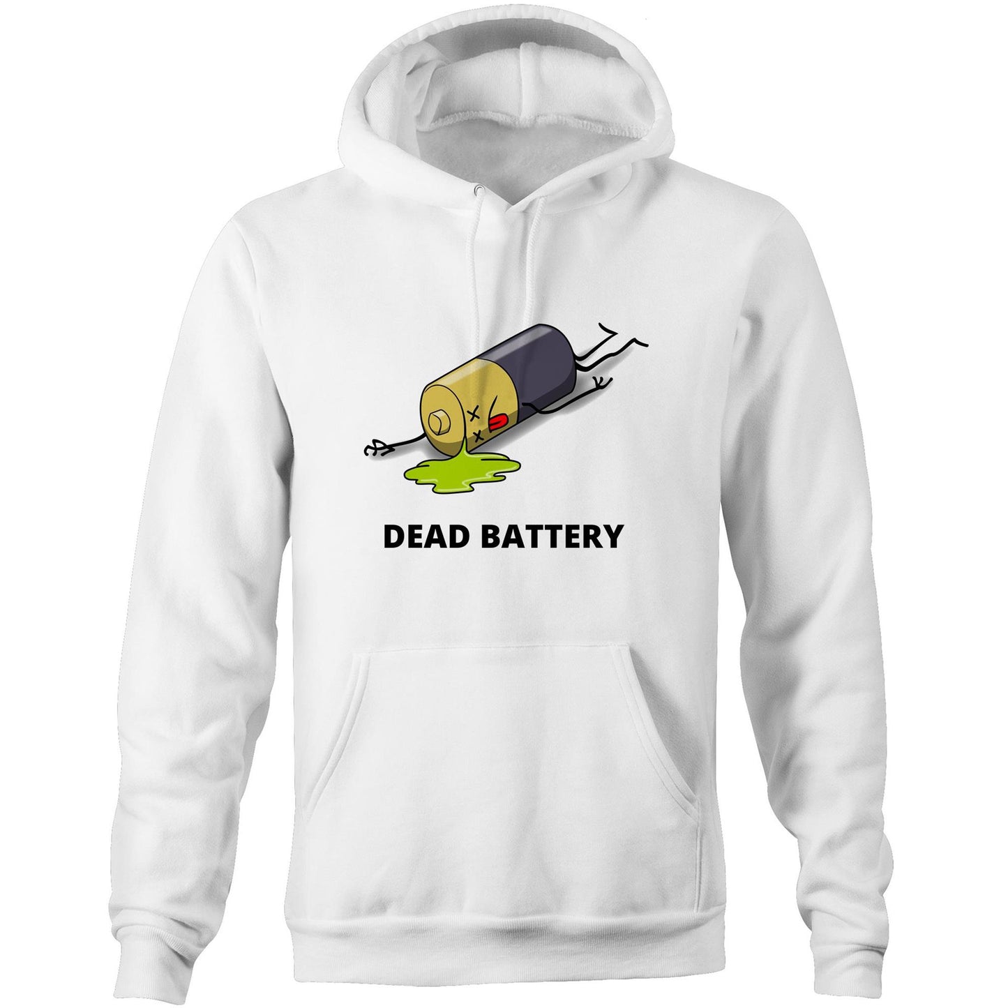 Dead Battery - Pocket Hoodie Sweatshirt White Hoodie Funny Mens Womens