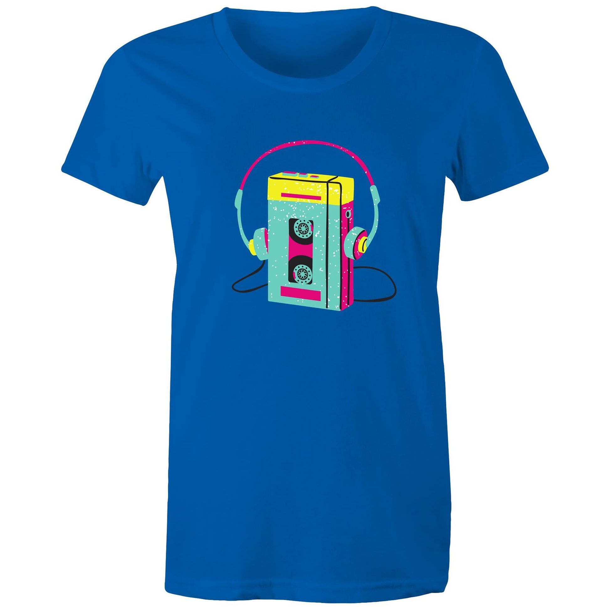 Wired For Sound, Music Player - Womens T-shirt Bright Royal Womens T-shirt Music Retro Womens