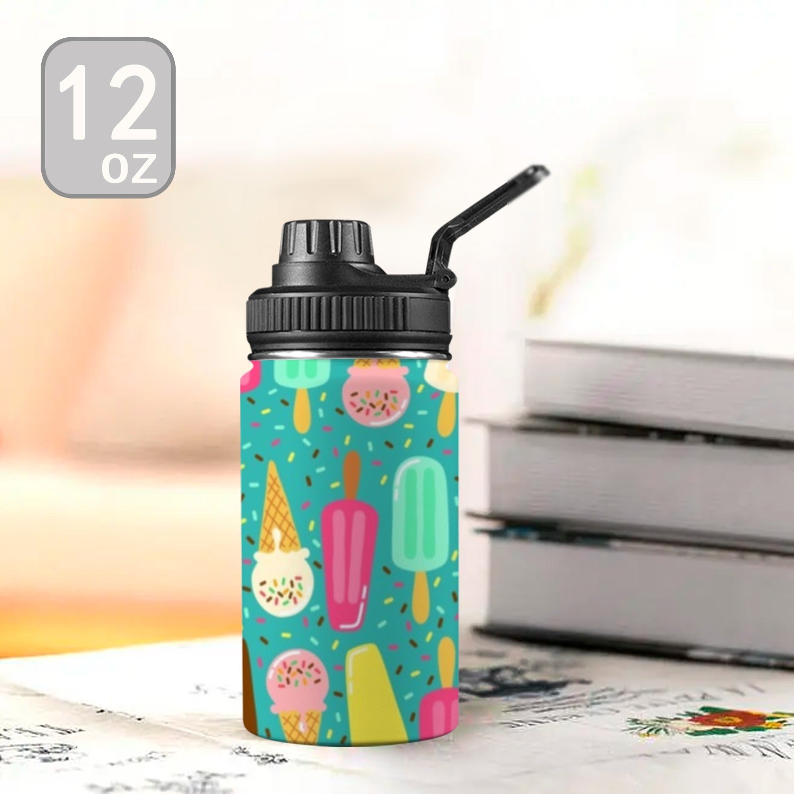 Ice Cream - Kids Water Bottle with Chug Lid (12 oz) Kids Water Bottle with Chug Lid Food