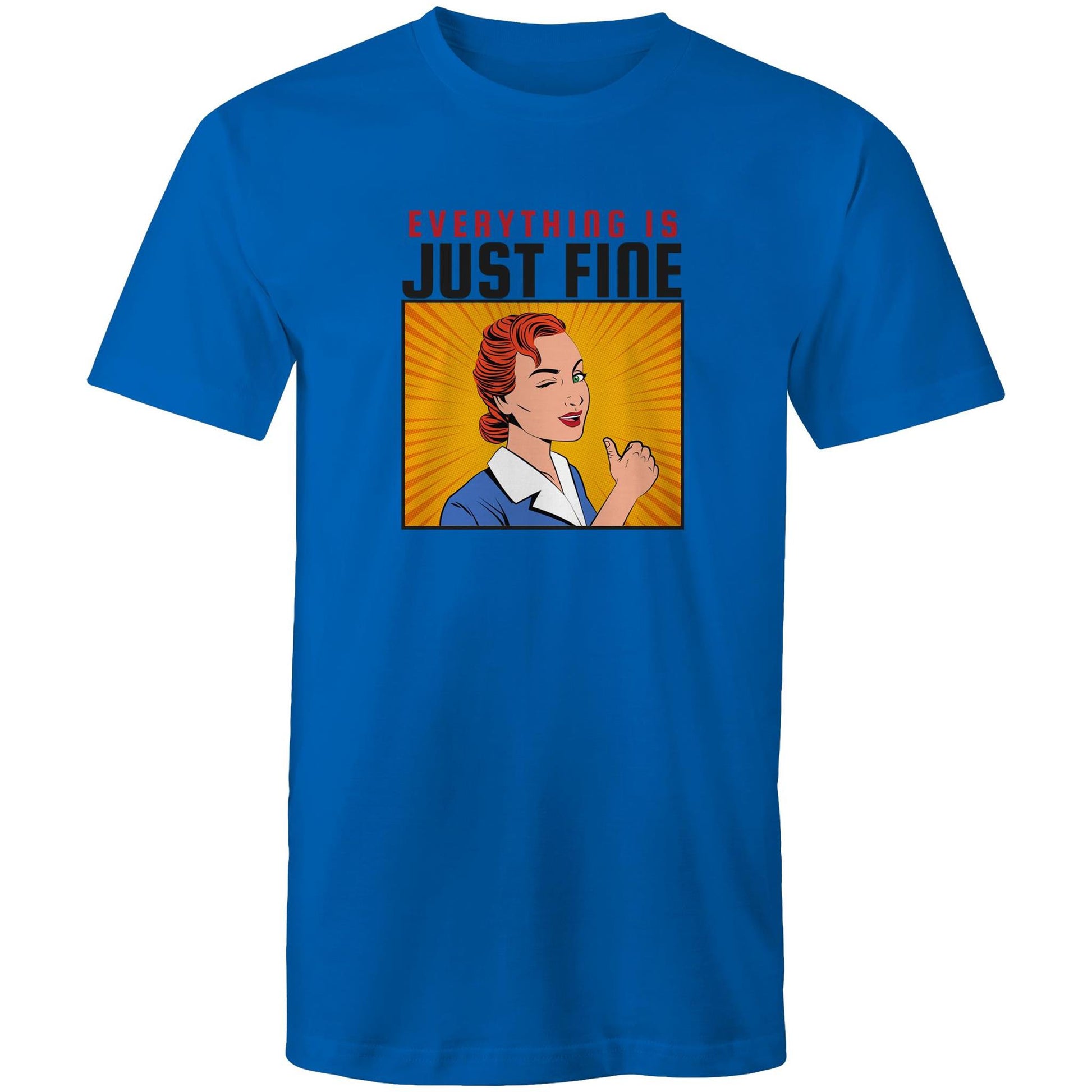 Everything Is Just Fine - Mens T-Shirt Bright Royal Mens T-shirt comic Retro