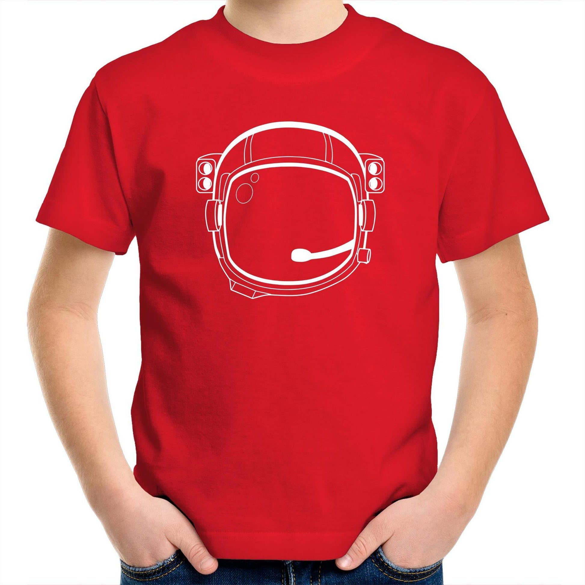 Astronaut Helmet - Kids Youth Crew T-Shirt Red Kids Youth T-shirt Space