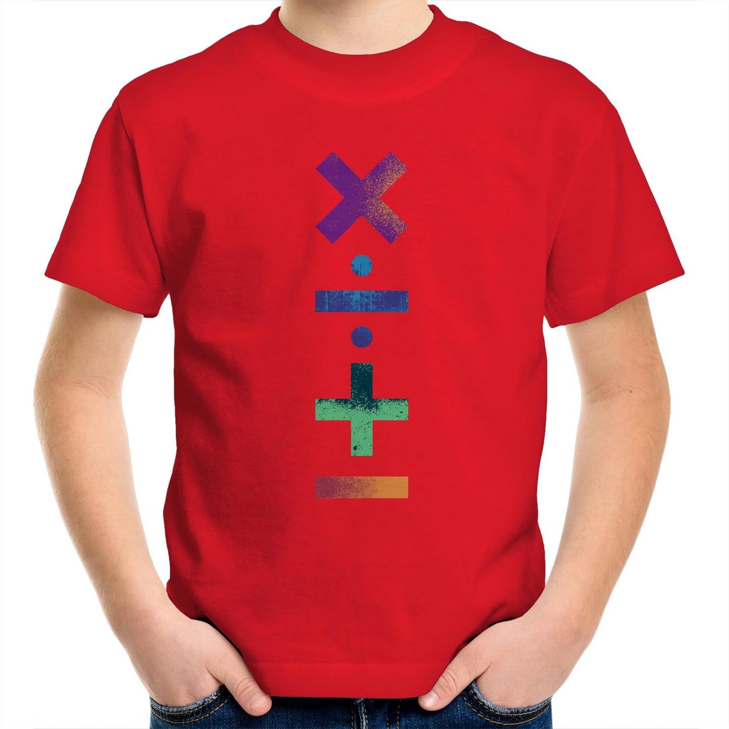 Maths Symbols - Kids Youth Crew T-Shirt Red Kids Youth T-shirt Maths Science
