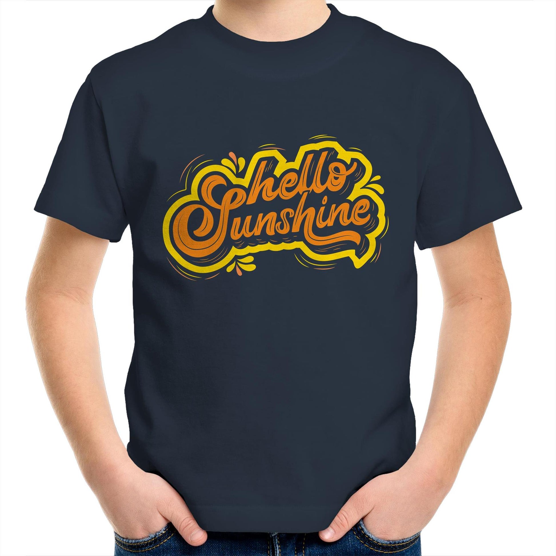 Hello Sunshine - Kids Youth Crew T-Shirt Navy Kids Youth T-shirt Summer