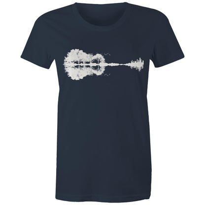 Guitar Reflection - Womens T-shirt Navy Womens T-shirt Music