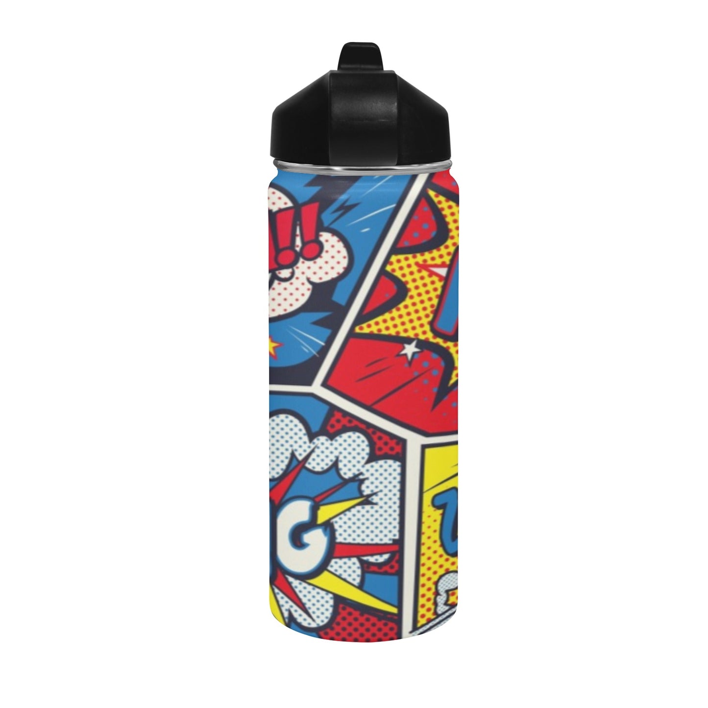 Comic Book Insulated Water Bottle with Straw Lid (18 oz) Insulated Water Bottle with Straw Lid