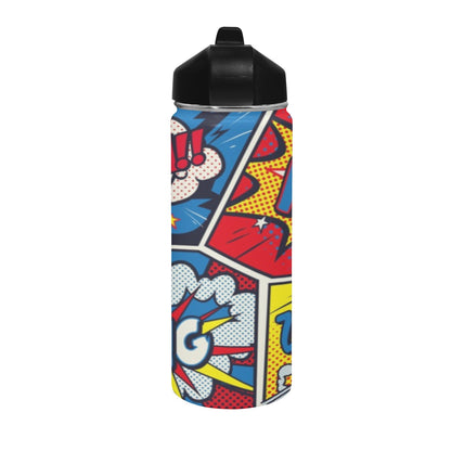 Comic Book Insulated Water Bottle with Straw Lid (18 oz) Insulated Water Bottle with Straw Lid Printed Offshore