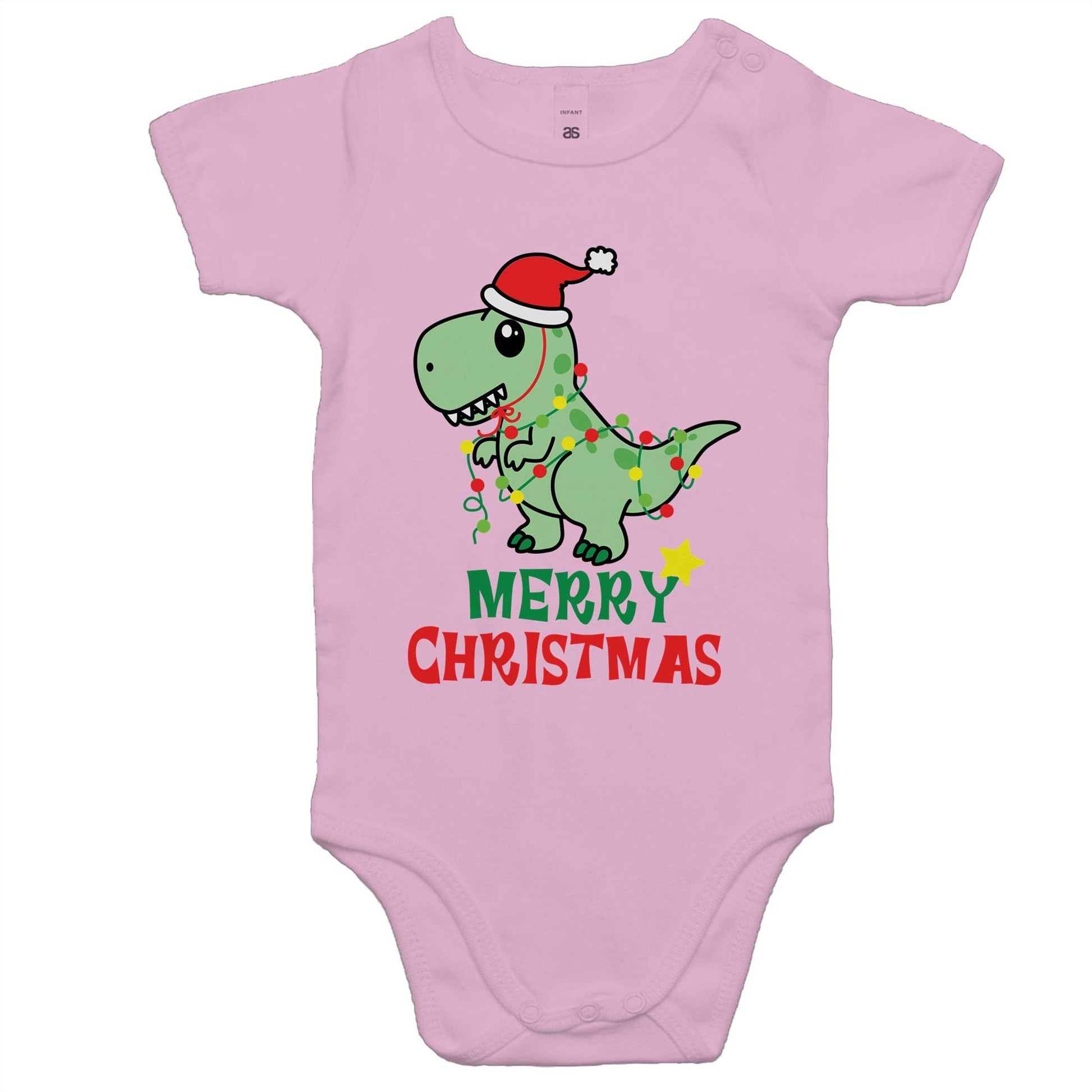 Christmas Dinosaur - Baby Onesie Romper Pink Christmas Baby Bodysuit Merry Christmas