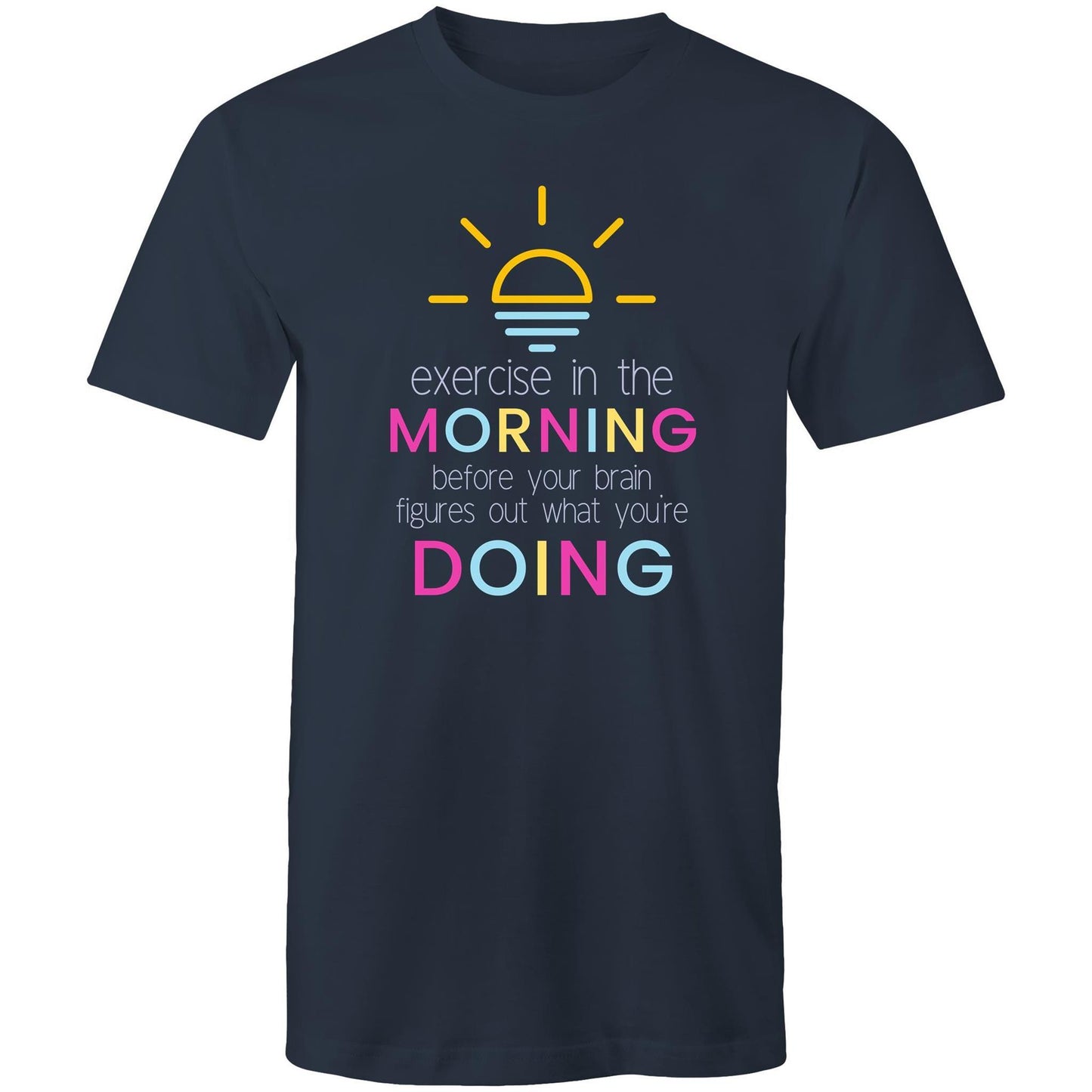 Exercise In The Morning - Short Sleeve T-shirt Navy Fitness T-shirt Fitness Mens Womens